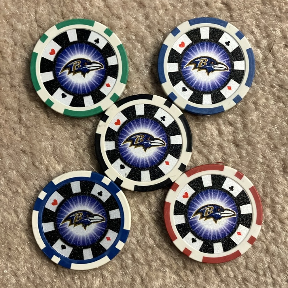 NFL Baltimore Ravens Set of 5 Poker Chips.